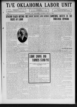Primary view of object titled 'The Oklahoma Labor Unit (Oklahoma City, Okla.), Vol. 2, No. 14, Ed. 1 Saturday, September 25, 1909'.