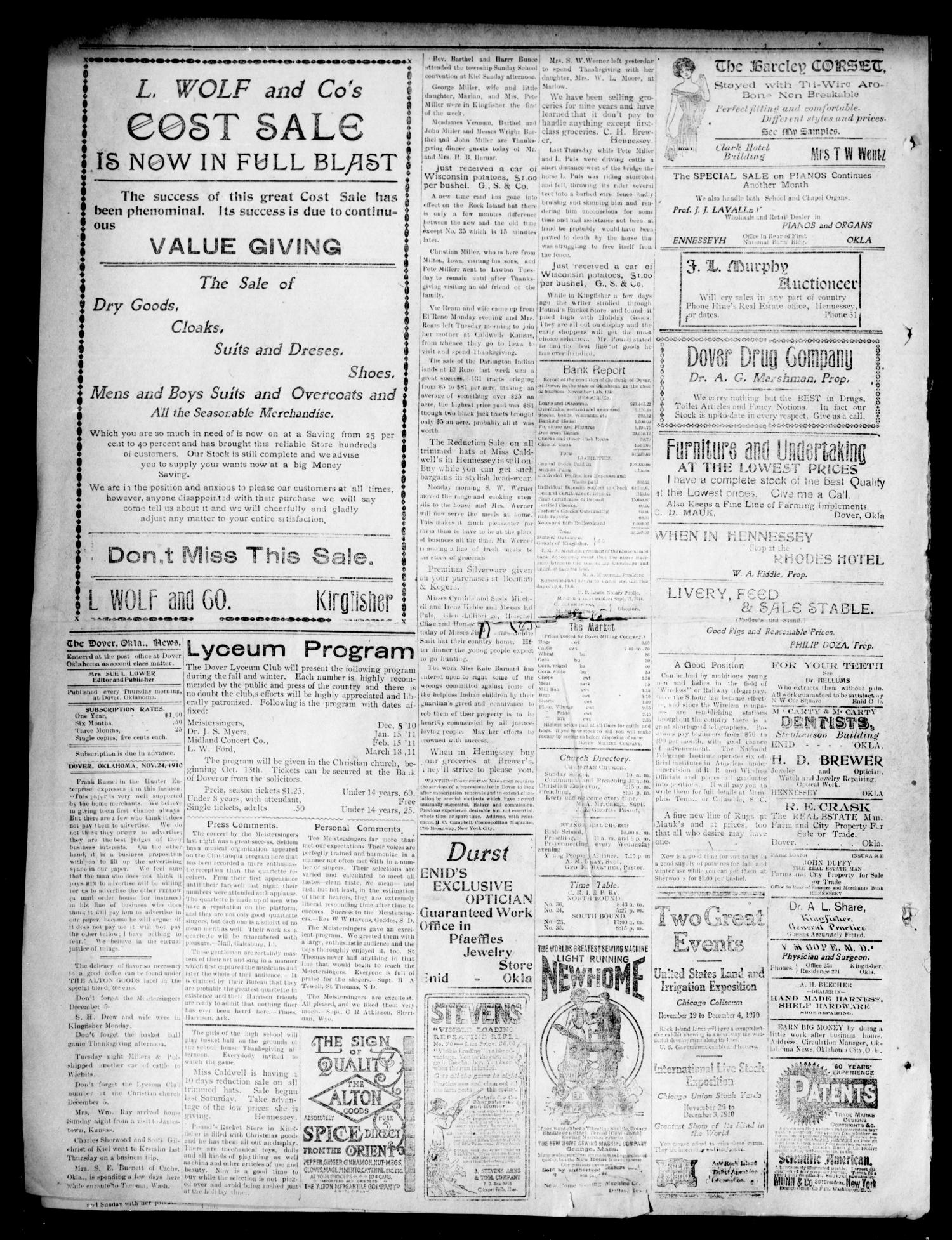 The Dover News. (Dover, Okla.), Vol. 10, No. 38, Ed. 1 Thursday, November 24, 1910
                                                
                                                    [Sequence #]: 4 of 4
                                                