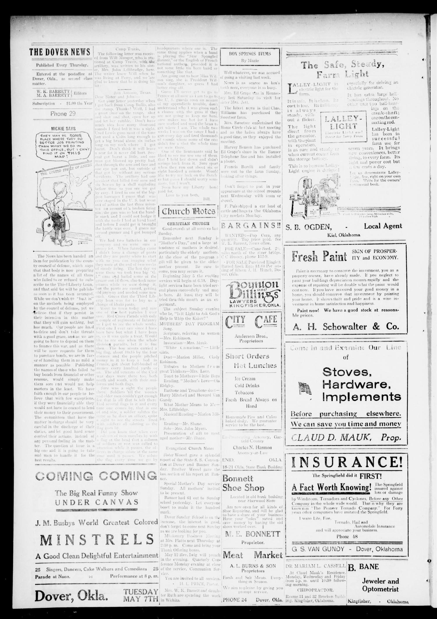 The Dover News (Dover, Okla.), Vol. 17, No. 50, Ed. 1 Thursday, May 2, 1918
                                                
                                                    [Sequence #]: 4 of 4
                                                