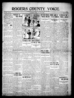 Primary view of object titled 'Rogers County Voice. (Claremore, Okla.), Vol. 1, No. 28, Ed. 1 Saturday, January 18, 1913'.