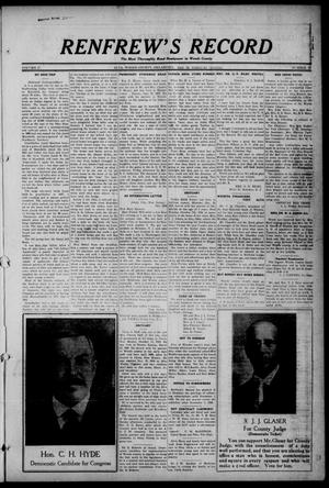 Primary view of object titled 'Renfrew's Record (Alva, Okla.), Vol. 17, No. 51, Ed. 1 Friday, October 18, 1918'.