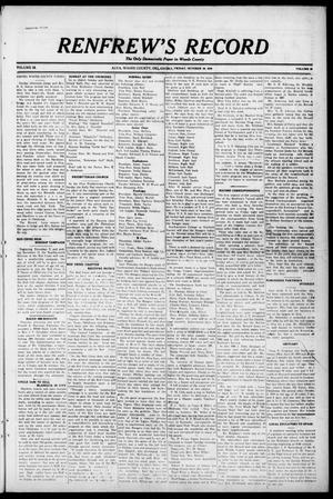 Renfrew's Record (Alva, Okla.), Vol. 18, No. 50, Ed. 1 Friday, October 10, 1919