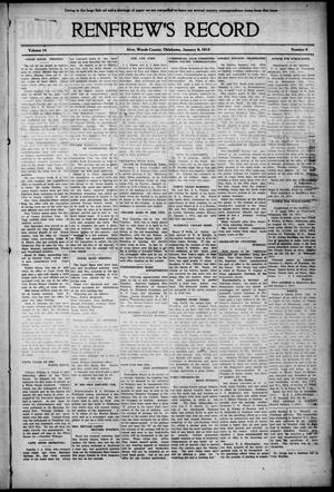 Primary view of object titled 'Renfrew's Record (Alva, Okla.), Vol. 14, No. 9, Ed. 1 Friday, January 8, 1915'.