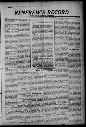 Primary view of object titled 'Renfrew's Record (Alva, Okla.), Vol. 18, No. 14, Ed. 1 Friday, January 31, 1919'.