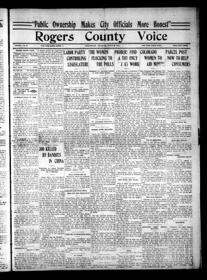 Primary view of object titled 'Rogers County Voice (Collinsville, Okla.), Vol. 1, No. 37, Ed. 1 Saturday, March 28, 1914'.