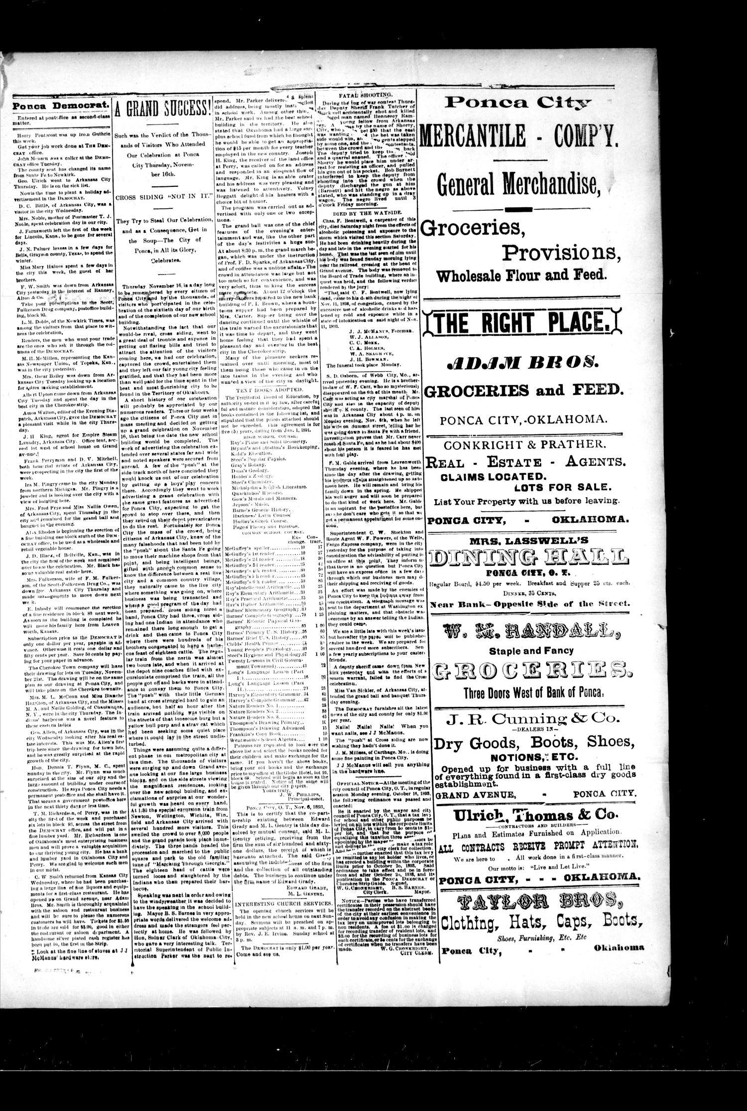 The Ponca Democrat. (Ponca City, Okla.), Vol. 1, No. 8, Ed. 1 Saturday, November 18, 1893
                                                
                                                    [Sequence #]: 3 of 4
                                                
