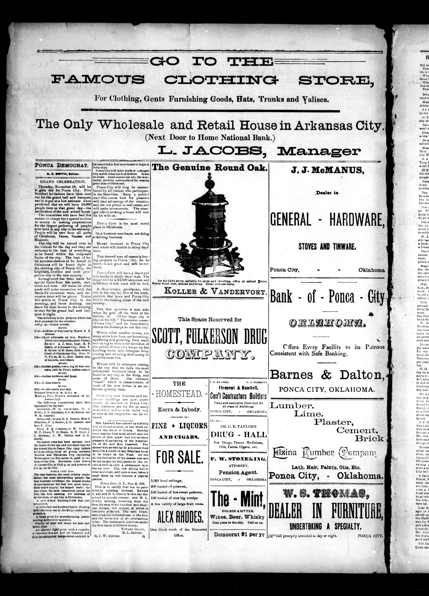 The Ponca Democrat. (Ponca City, Okla.), Vol. 1, No. 7, Ed. 1 Saturday, November 11, 1893
                                                
                                                    [Sequence #]: 2 of 4
                                                