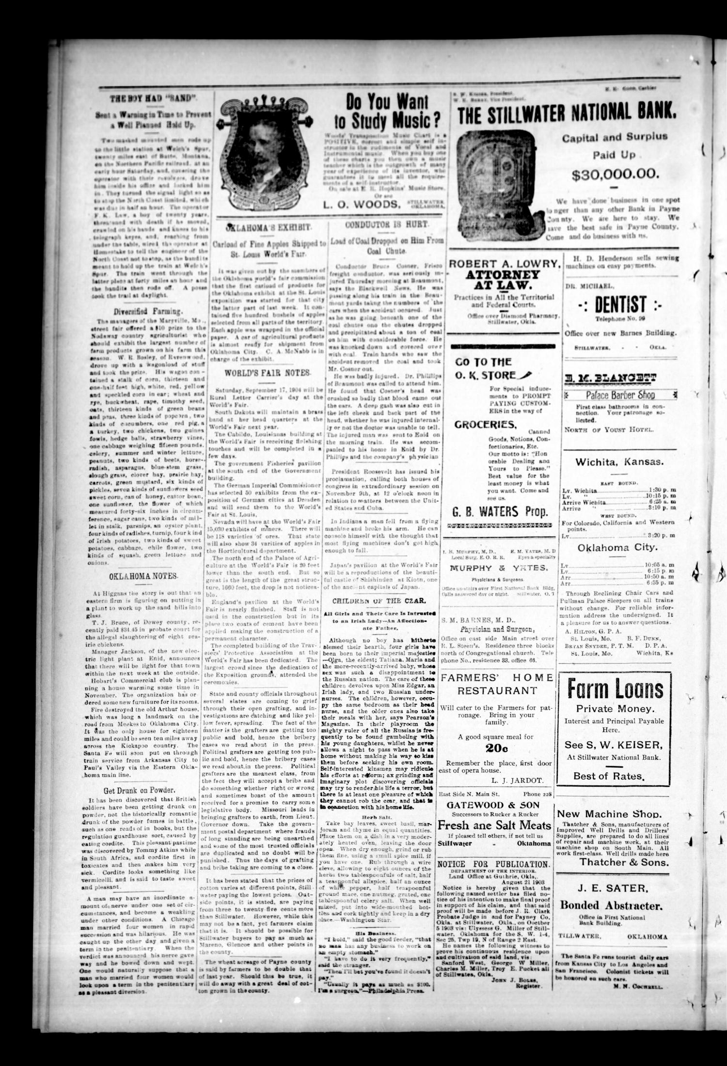 The Stillwater Gazette. (Stillwater, Okla.), Vol. 14, No. 44, Ed. 1 Thursday, October 29, 1903
                                                
                                                    [Sequence #]: 2 of 8
                                                
