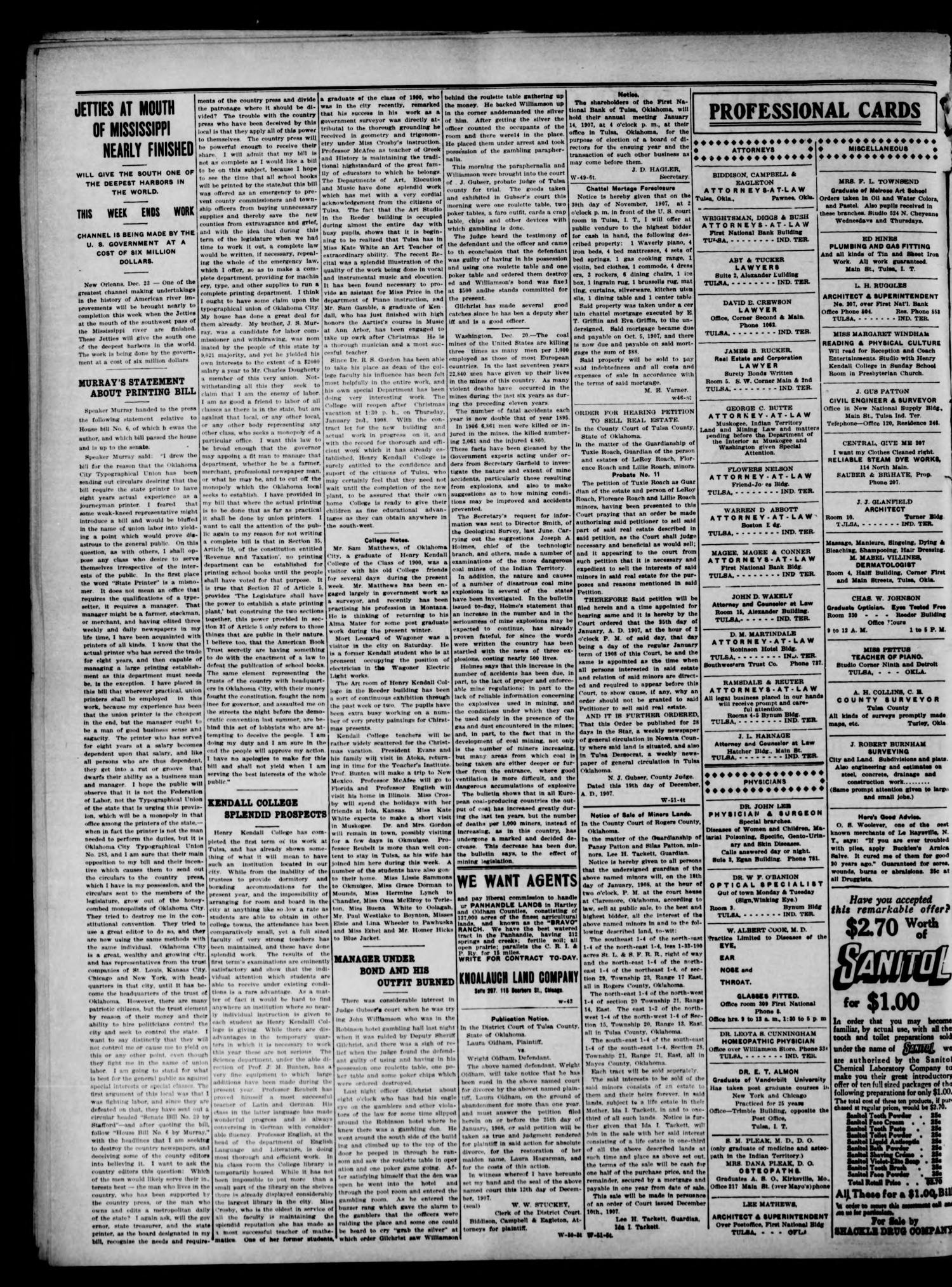 The Tulsa Democrat. (Tulsa, Okla.), Vol. 8, No. 52, Ed. 1 Friday, December 27, 1907
                                                
                                                    [Sequence #]: 2 of 8
                                                