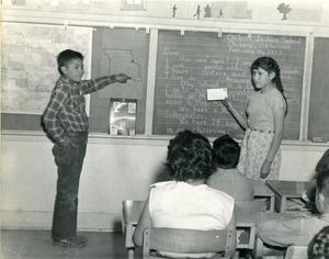 Here Pupils Of The Special Navajo Program Give A Class Demonstration Of Letter Writing.