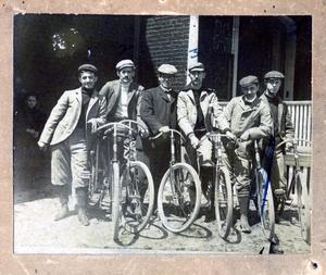 Primary view of object titled 'Six men and their bicycles'.