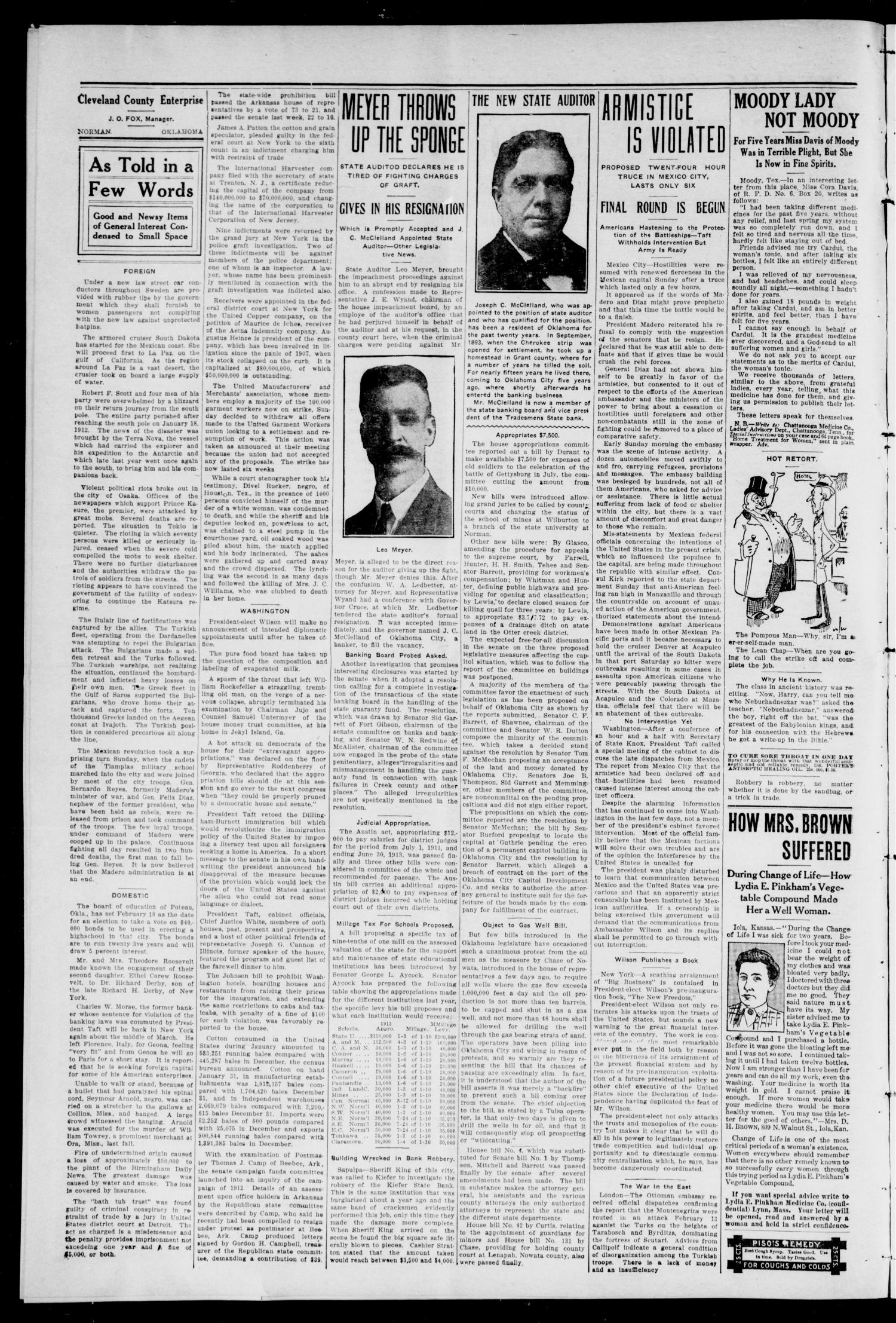 Cleveland County Enterprise. (Norman, Okla.), Vol. 21, No. 34, Ed. 1 Thursday, February 20, 1913
                                                
                                                    [Sequence #]: 2 of 8
                                                