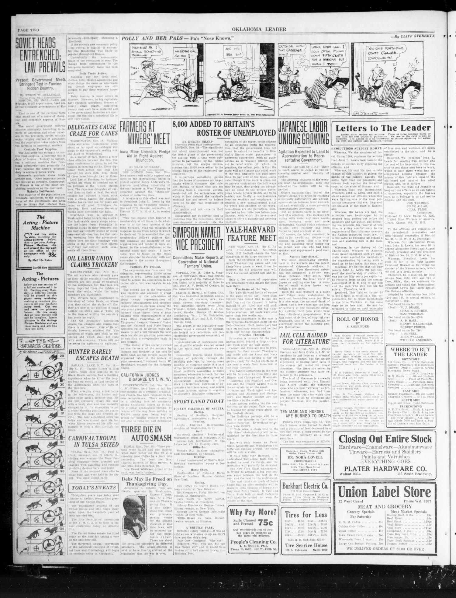 Oklahoma Leader (Oklahoma City, Okla.), Vol. 2, No. 82, Ed. 1 Friday, November 18, 1921
                                                
                                                    [Sequence #]: 2 of 4
                                                