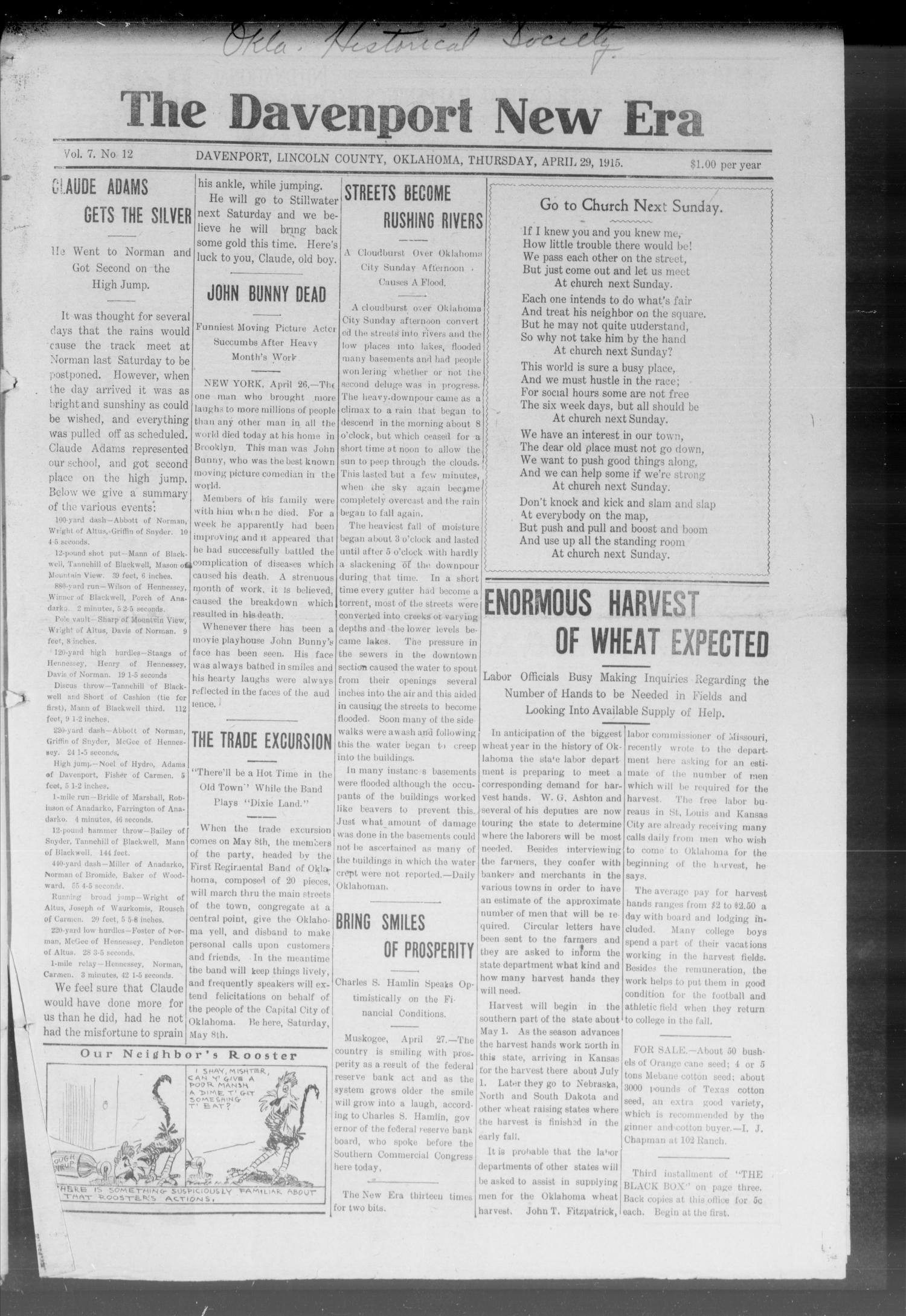 The Davenport New Era (Davenport, Okla.), Vol. 7, No. 12, Ed. 1 Thursday, April 29, 1915
                                                
                                                    [Sequence #]: 1 of 8
                                                