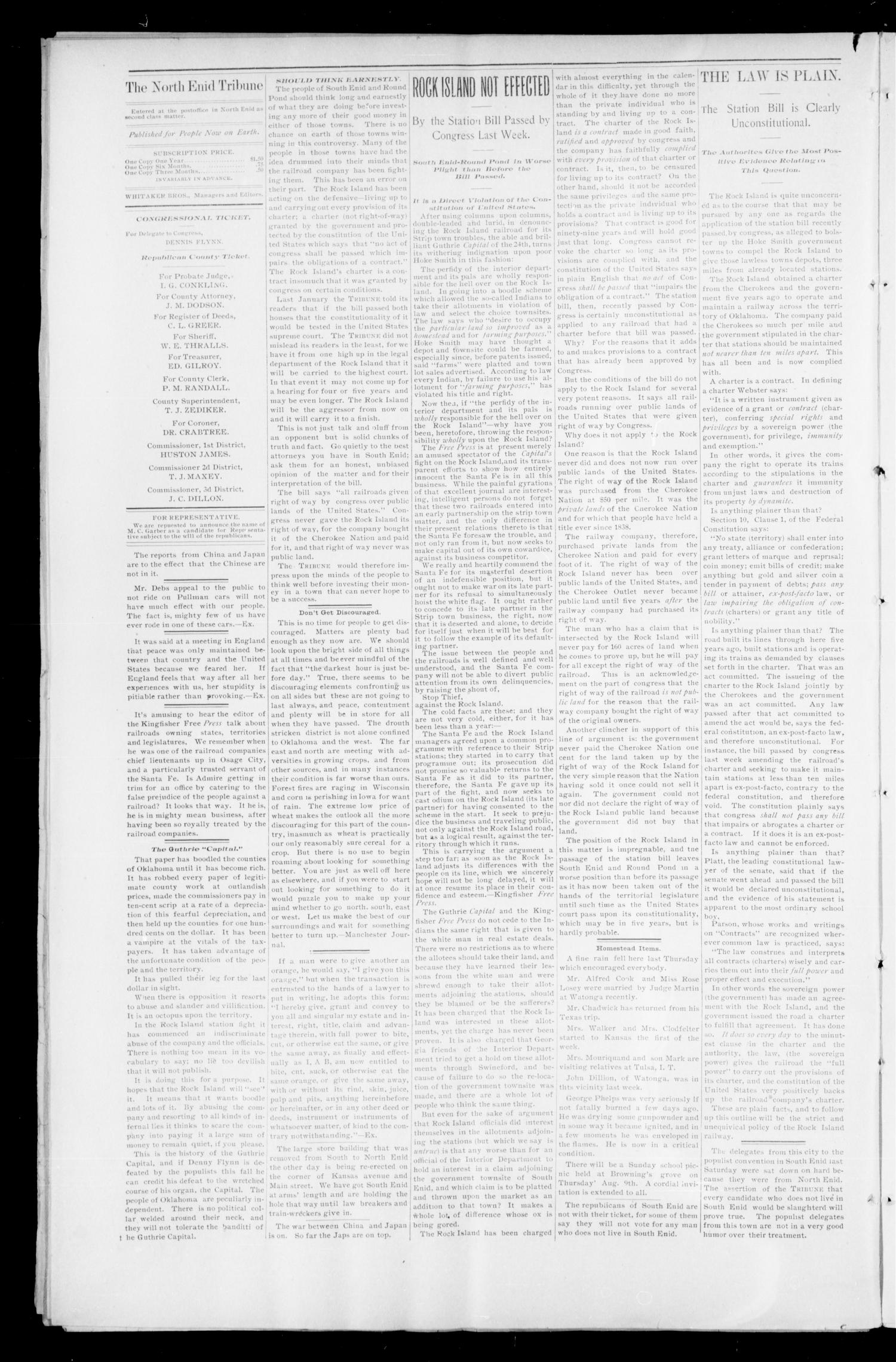 North Enid Weekly Tribune. (North Enid, Okla. Terr.), Vol. 1, No. 43, Ed. 1 Thursday, August 9, 1894
                                                
                                                    [Sequence #]: 2 of 8
                                                