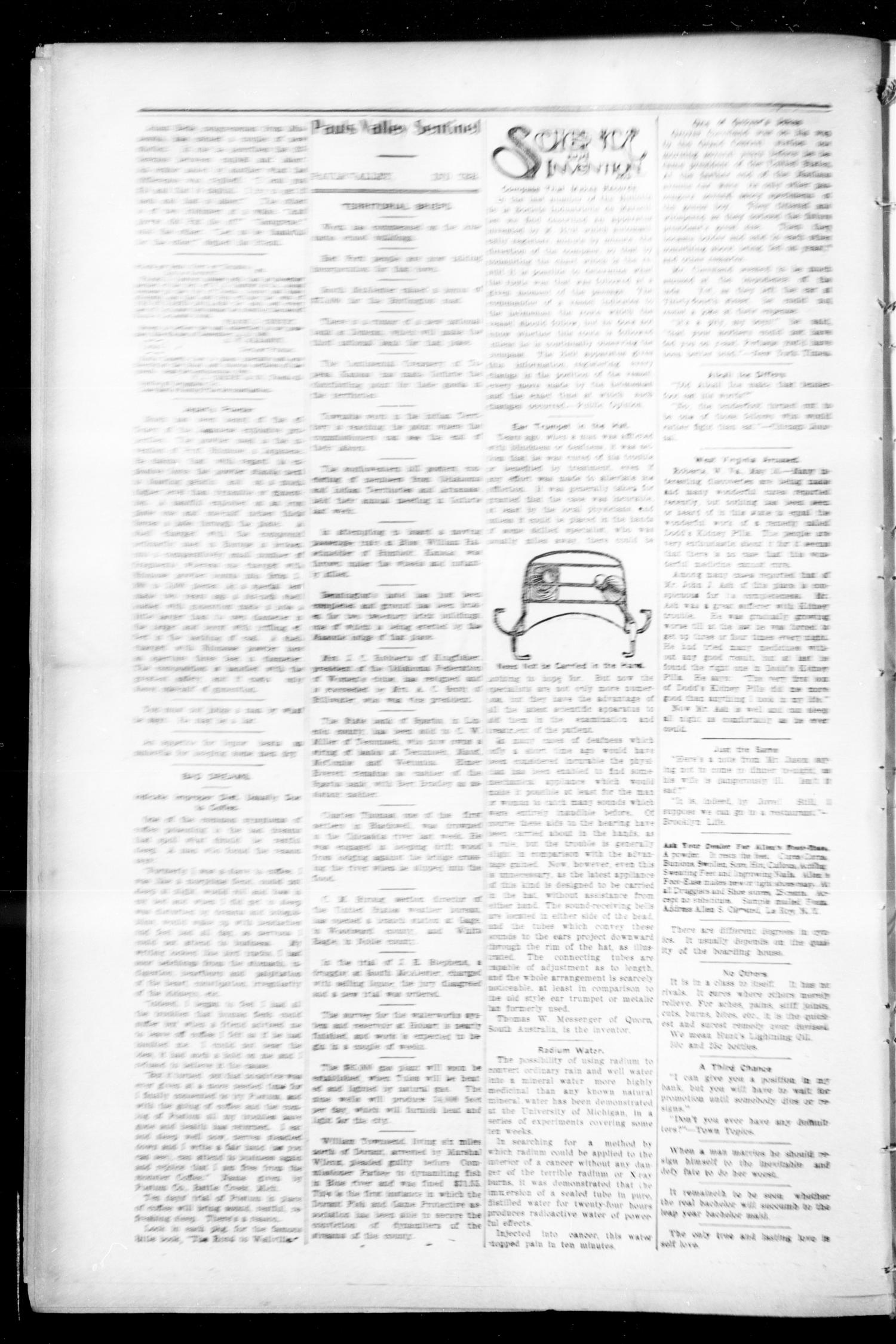 Pauls Valley Sentinel (Pauls Valley, Indian Terr.), Vol. 1, No. 9, Ed. 1 Thursday, May 19, 1904
                                                
                                                    [Sequence #]: 6 of 16
                                                