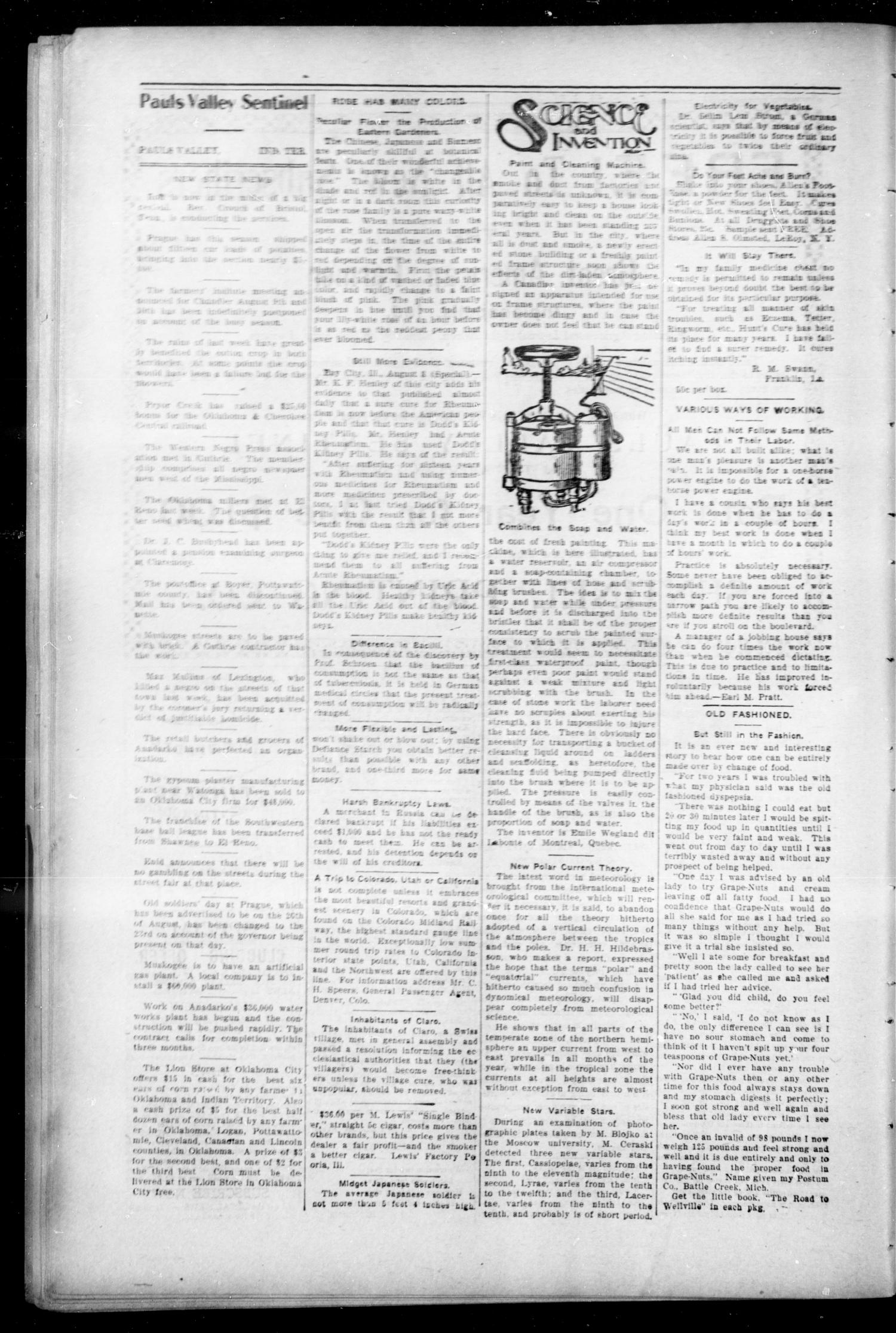 Pauls Valley Sentinel (Pauls Valley, Indian Terr.), Vol. 1, No. 21, Ed. 1 Thursday, August 11, 1904
                                                
                                                    [Sequence #]: 6 of 16
                                                