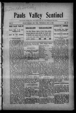 Primary view of object titled 'Pauls Valley Sentinel (Pauls Valley, Indian Terr.), Vol. 1, No. 29, Ed. 1 Thursday, October 6, 1904'.