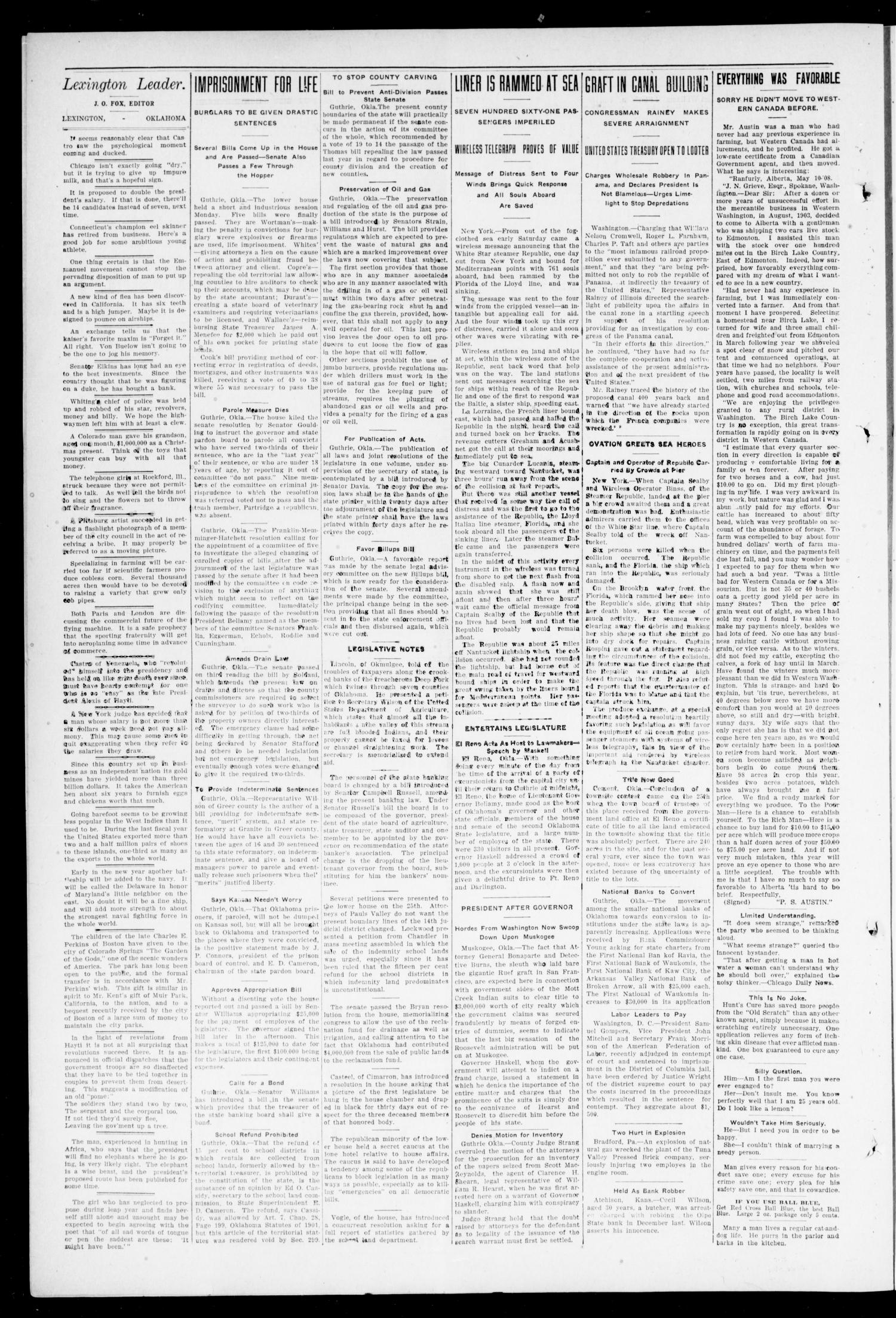 Lexington Leader. (Lexington, Okla.), Vol. 18, No. 19, Ed. 1 Friday, January 29, 1909
                                                
                                                    [Sequence #]: 6 of 8
                                                