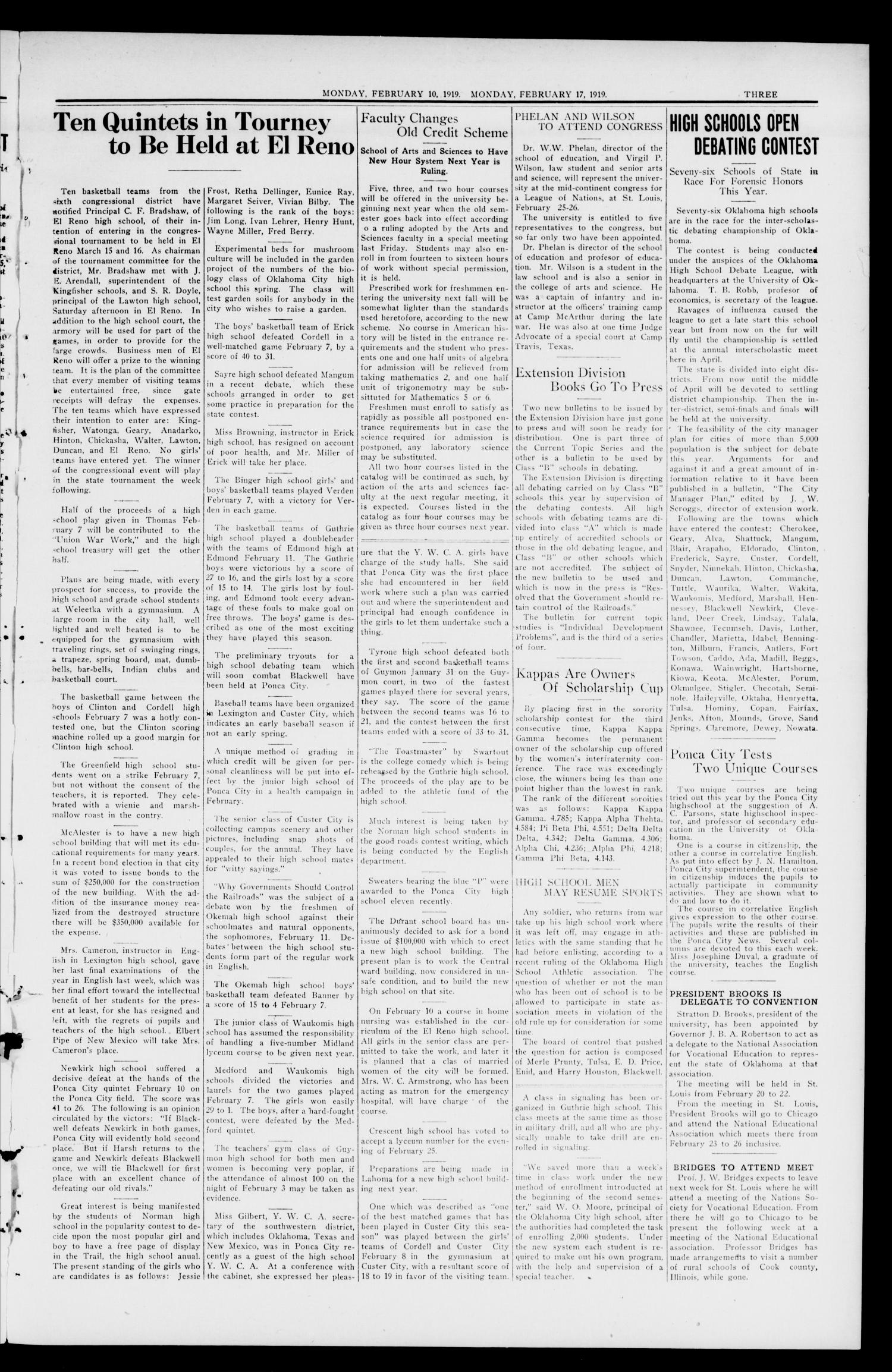The Oklahoma Weekly (Norman, Okla.), Vol. 3, No. 2, Ed. 1 Monday, February 17, 1919
                                                
                                                    [Sequence #]: 3 of 4
                                                