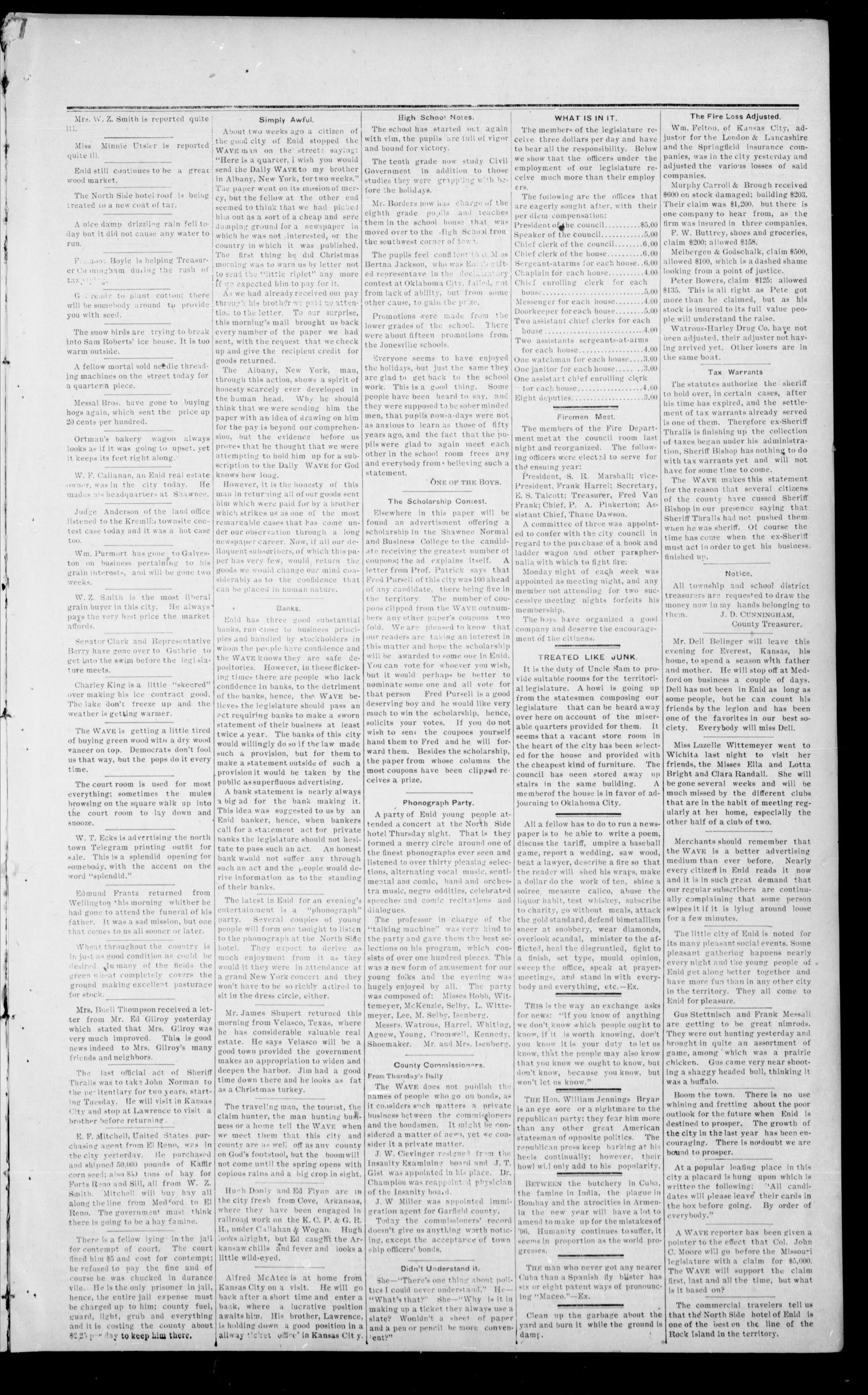 The Enid Weekly Wave. (Enid, Okla. Terr.), Vol. 4, No. 2, Ed. 1 Thursday, January 14, 1897
                                                
                                                    [Sequence #]: 3 of 8
                                                