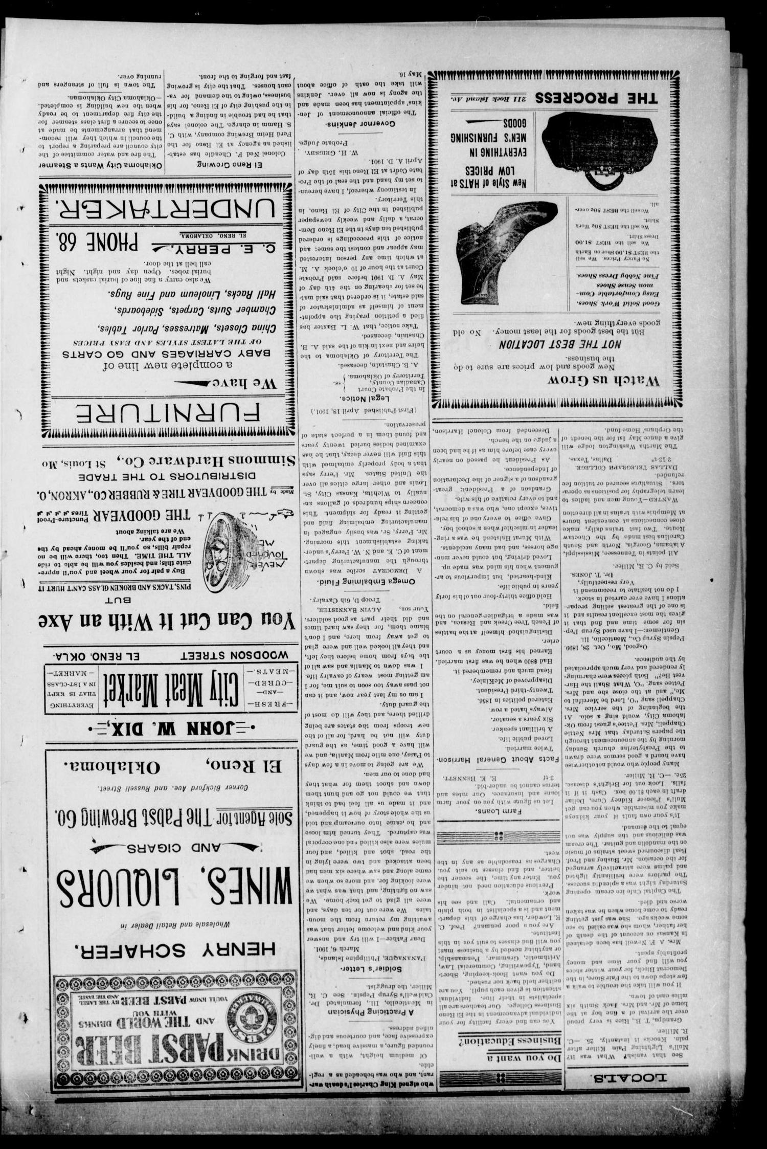 The El Reno Democrat. (El Reno, Okla. Terr.), Vol. 7, No. 14, Ed. 1 Thursday, April 25, 1901
                                                
                                                    [Sequence #]: 6 of 8
                                                