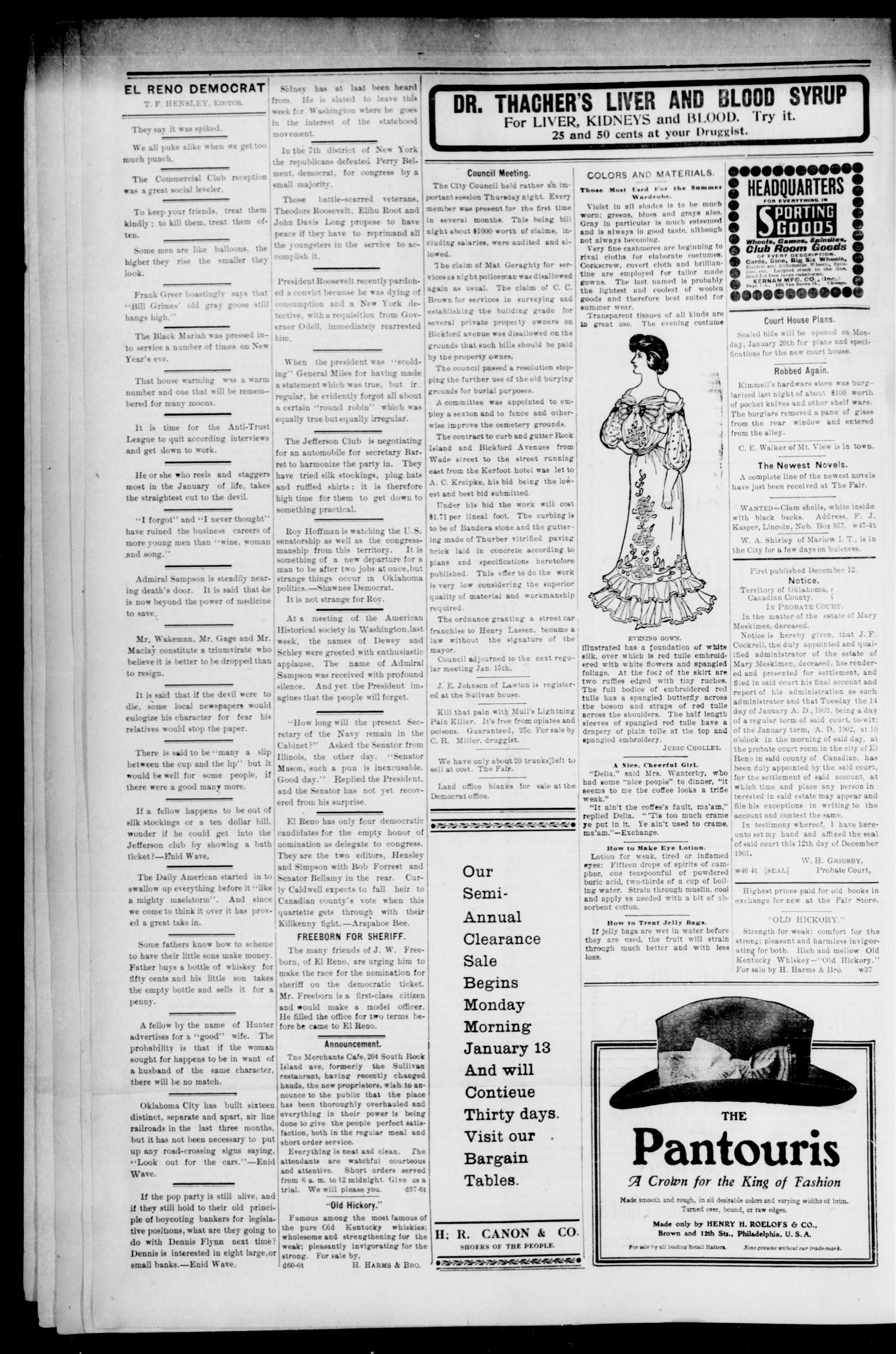 The El Reno Democrat. (El Reno, Okla. Terr.), Vol. 7, No. 50, Ed. 1 Thursday, January 9, 1902
                                                
                                                    [Sequence #]: 4 of 8
                                                