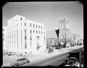 Mid-Continent News Building and the First Baptist Church in Oklahoma City, Oklahoma.