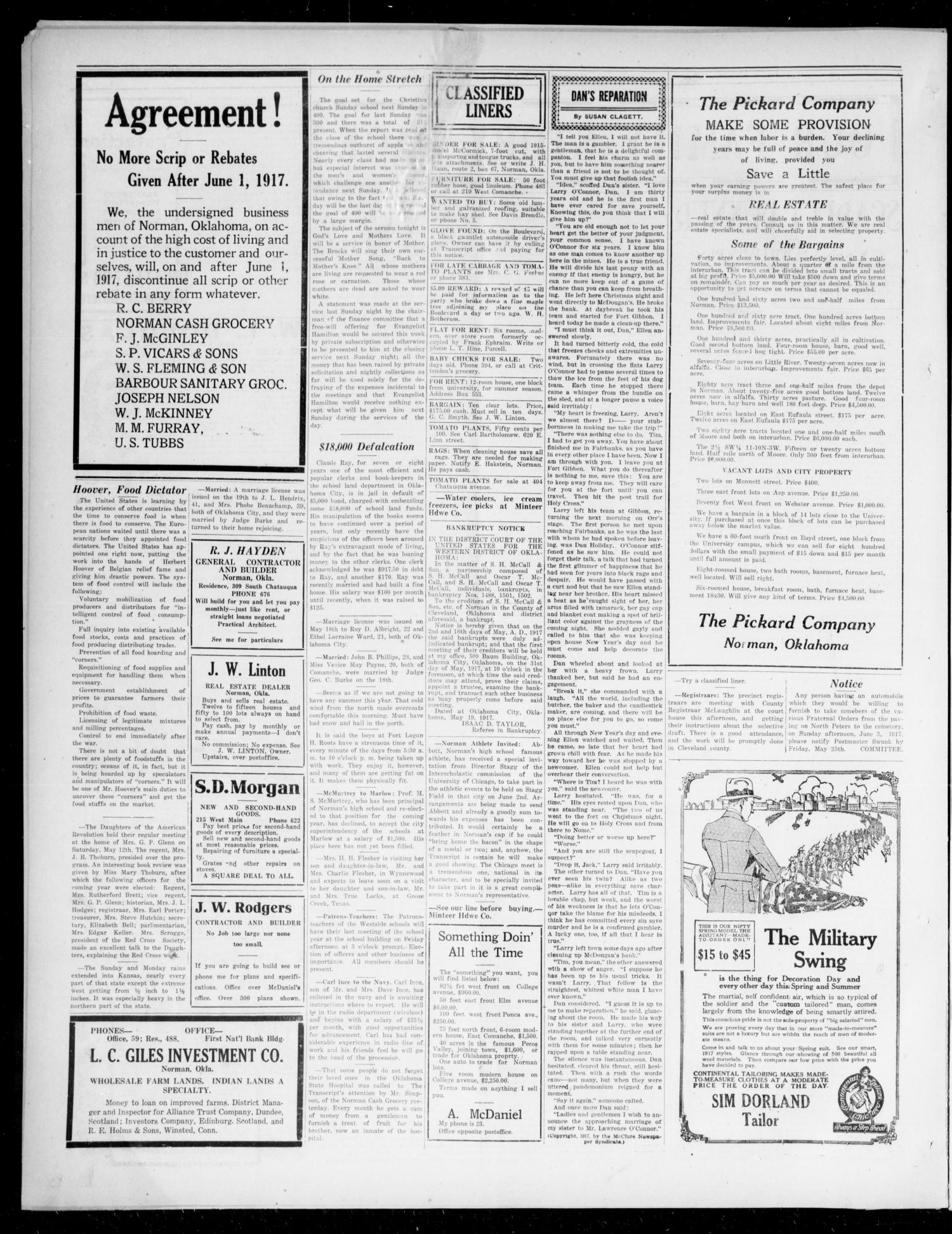 The Daily Transcript  (Norman, Okla.), Vol. 4, No. 255, Ed. 1 Tuesday, May 22, 1917
                                                
                                                    [Sequence #]: 4 of 4
                                                