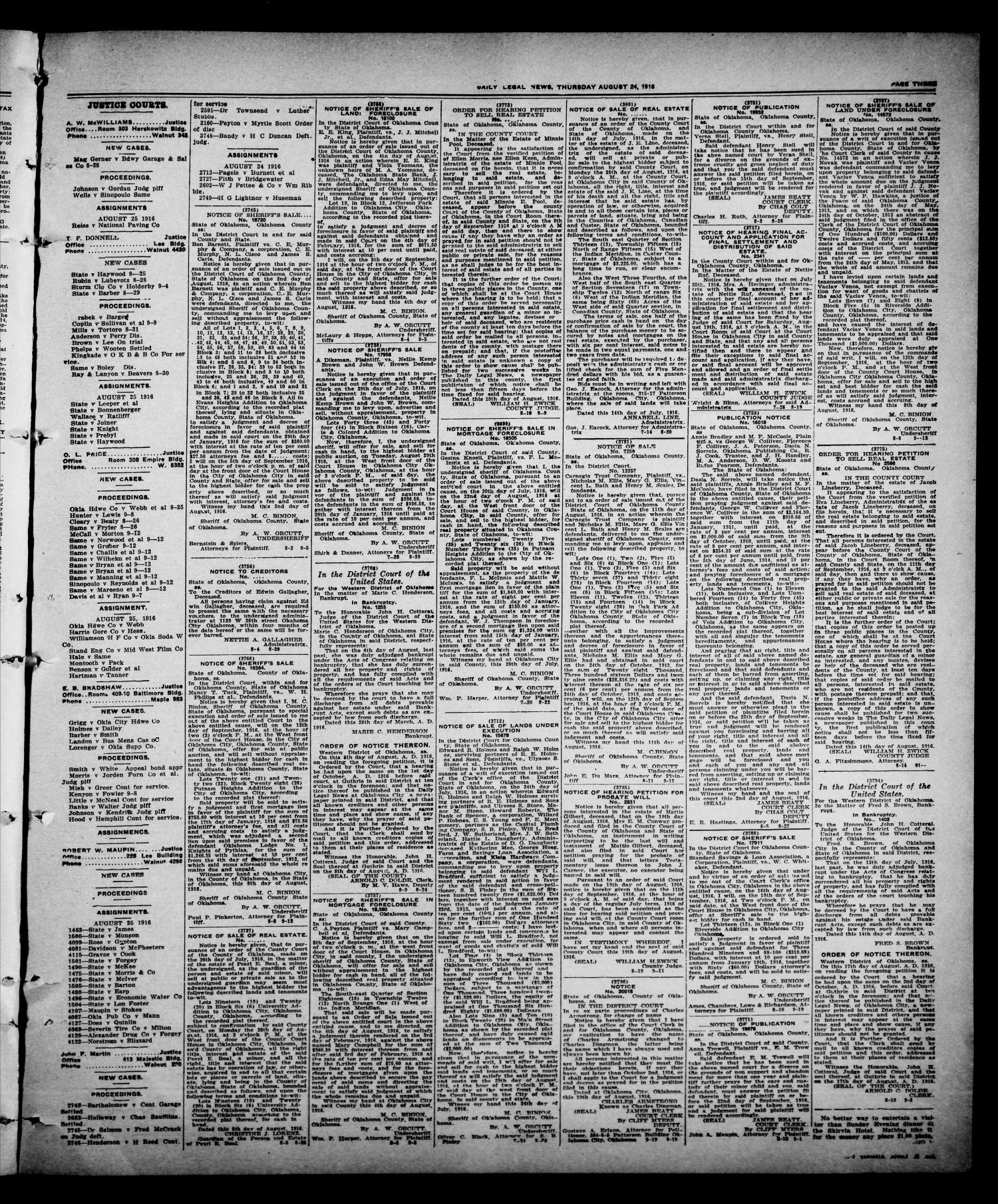 The Daily Legal News (Oklahoma City, Okla.), Vol. 12, No. 303, Ed. 1 Thursday, August 24, 1916
                                                
                                                    [Sequence #]: 3 of 4
                                                