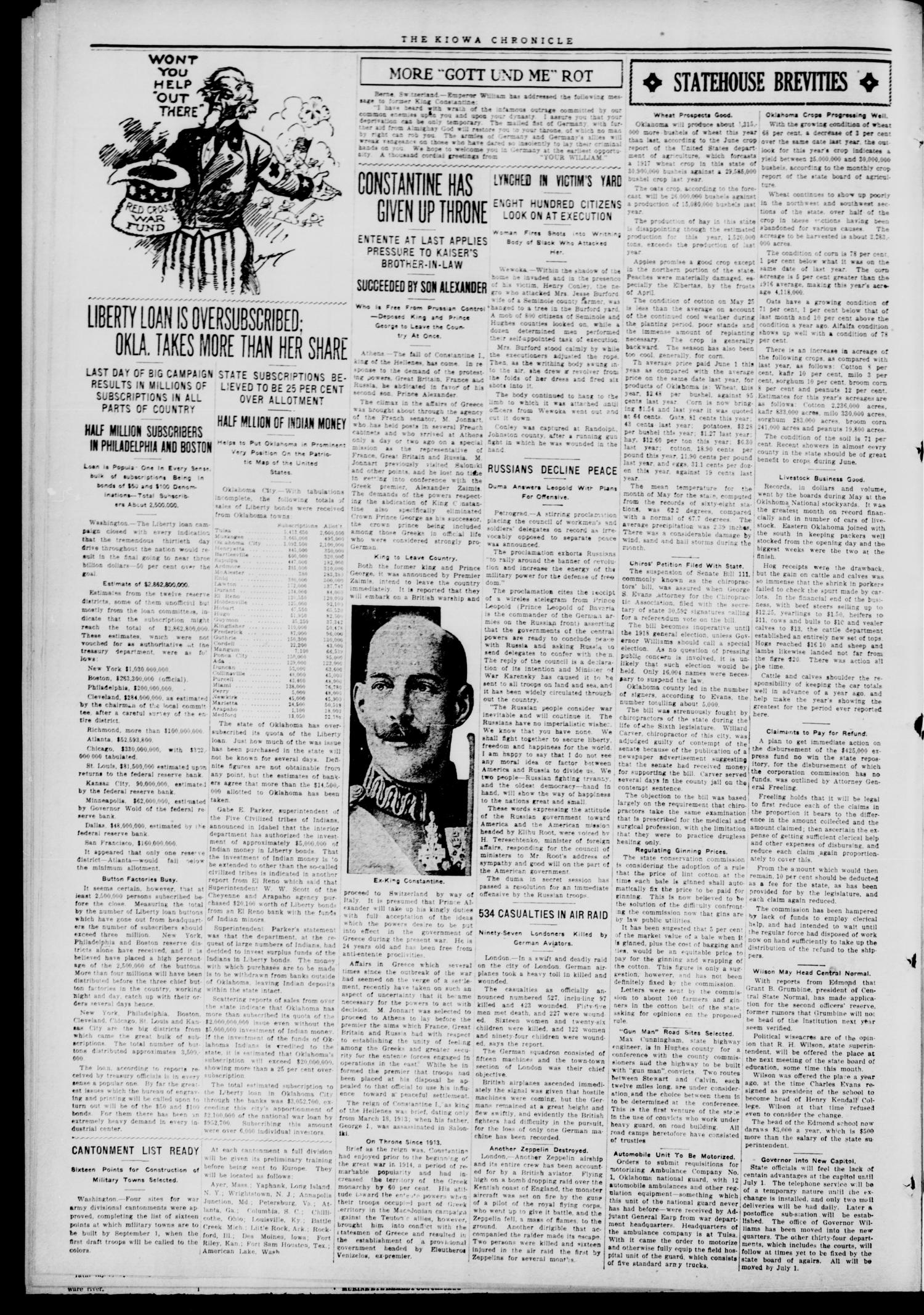 The Kiowa Chronicle. (Kiowa, Okla.), Vol. 12, No. 3, Ed. 1 Thursday, June 21, 1917
                                                
                                                    [Sequence #]: 2 of 8
                                                