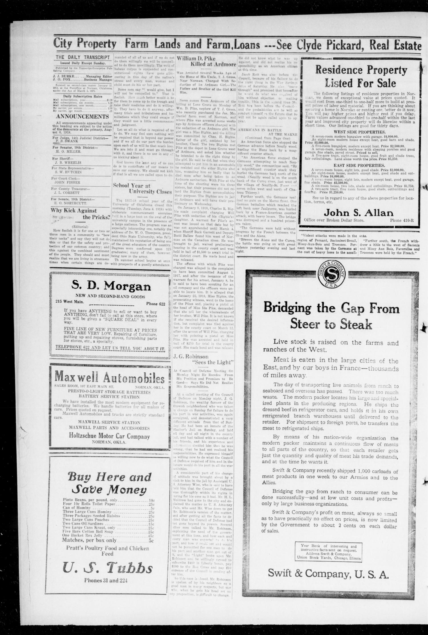 The Daily Transcript  (Norman, Okla.), Vol. 6, No. 61, Ed. 1 Tuesday, June 4, 1918
                                                
                                                    [Sequence #]: 2 of 4
                                                