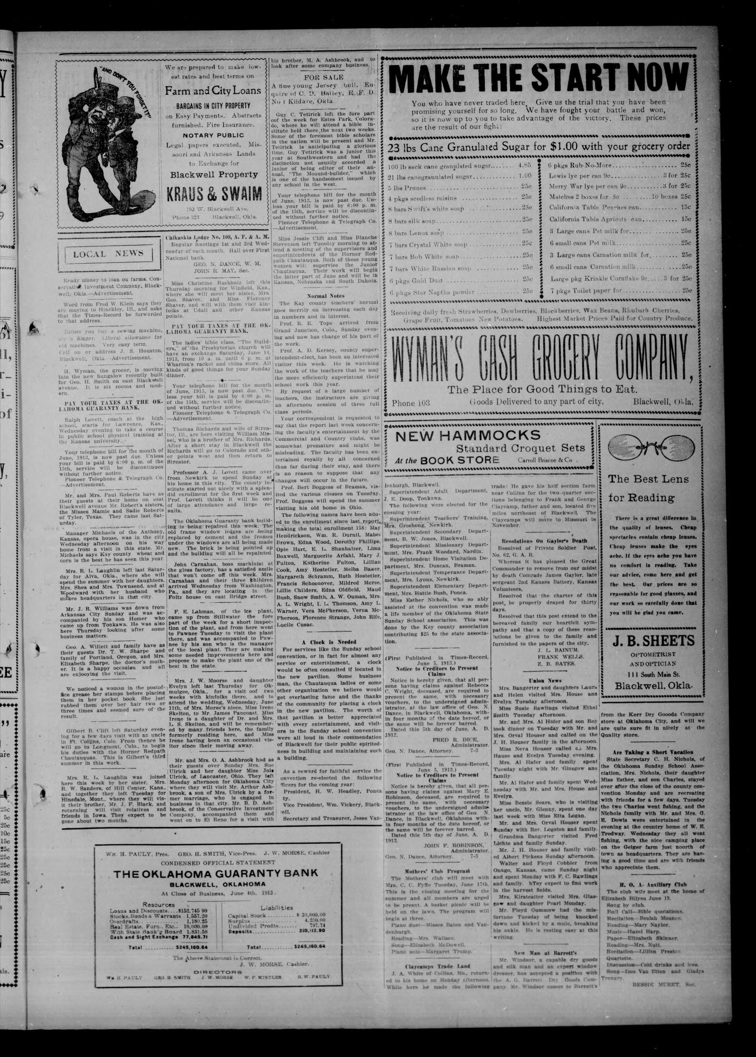 The Times--Record (Blackwell, Okla.), Vol. 20, No. 39, Ed. 1 Thursday, June 12, 1913
                                                
                                                    [Sequence #]: 5 of 8
                                                