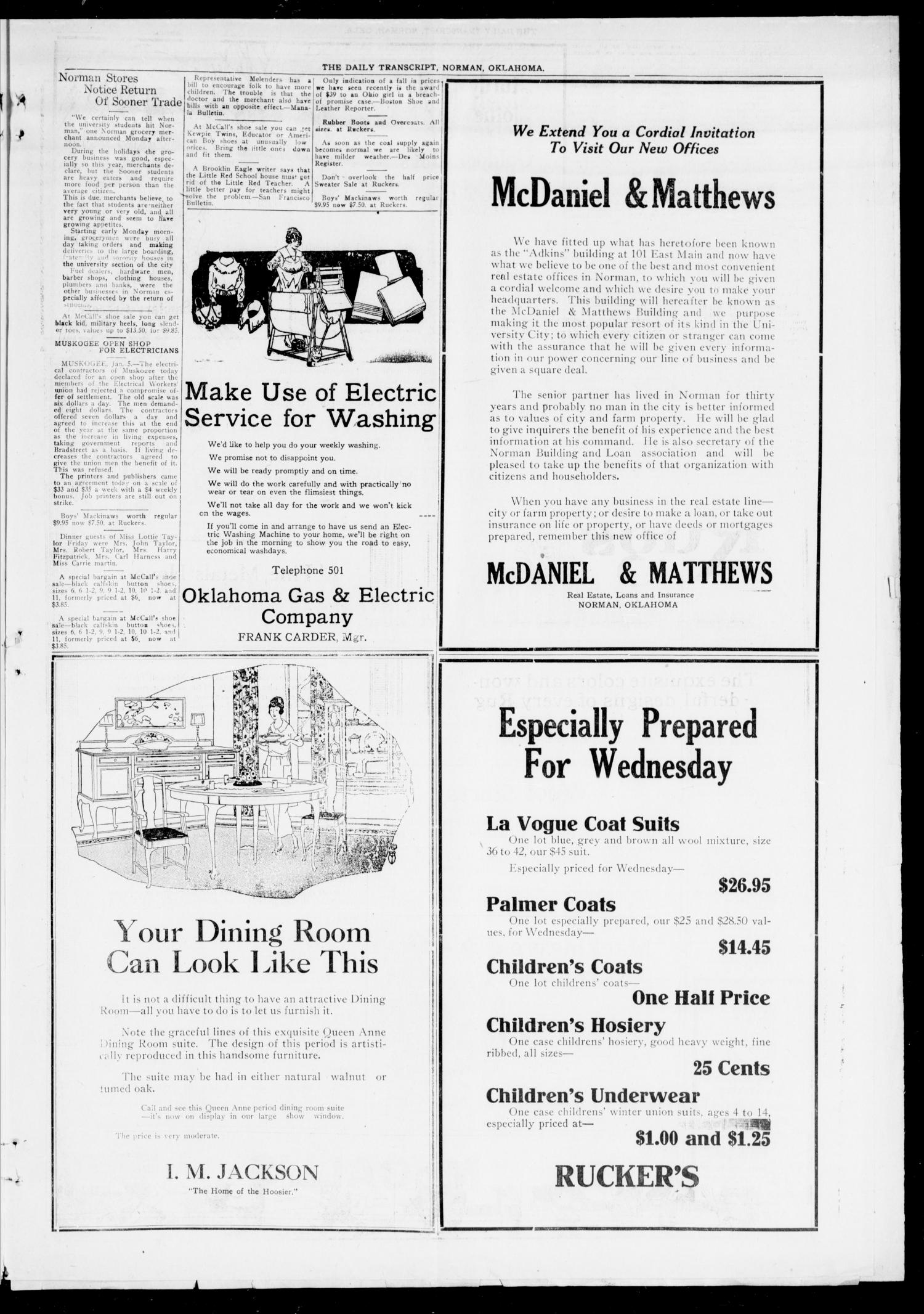 The Daily Transcript  (Norman, Okla.), Vol. 7, No. 236, Ed. 1 Tuesday, January 6, 1920
                                                
                                                    [Sequence #]: 3 of 4
                                                
