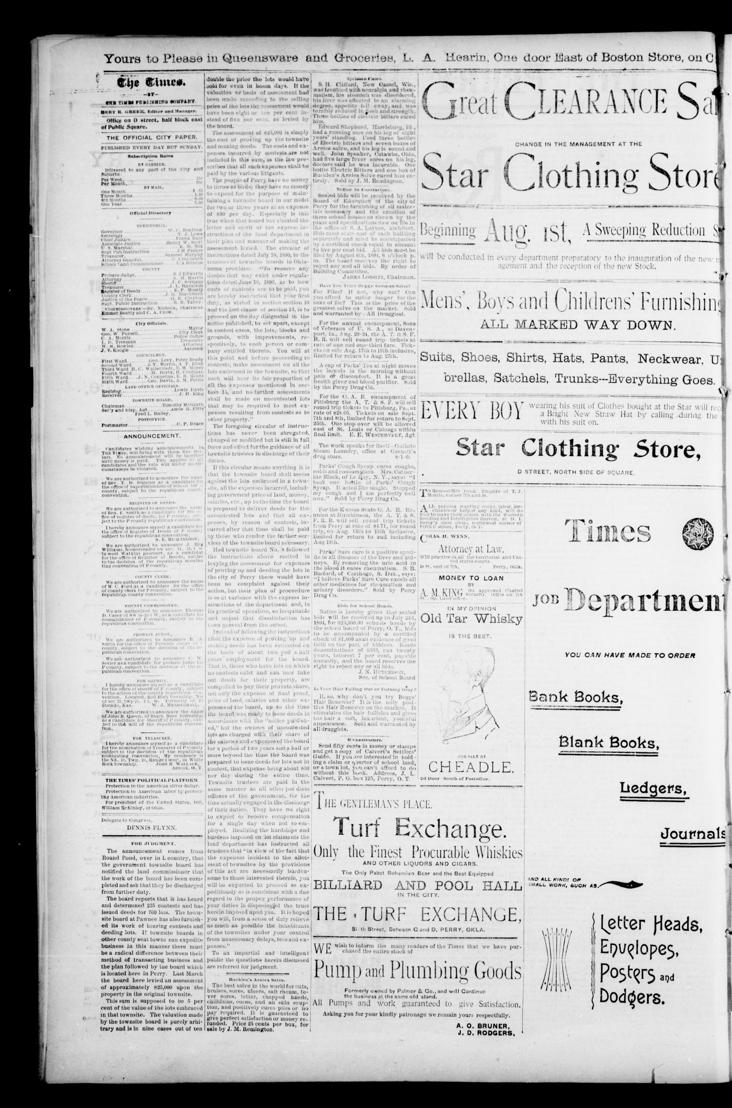 The Perry Daily Times. (Perry, Okla.), Vol. 1, No. 271, Ed. 1 Saturday, August 4, 1894
                                                
                                                    [Sequence #]: 2 of 4
                                                