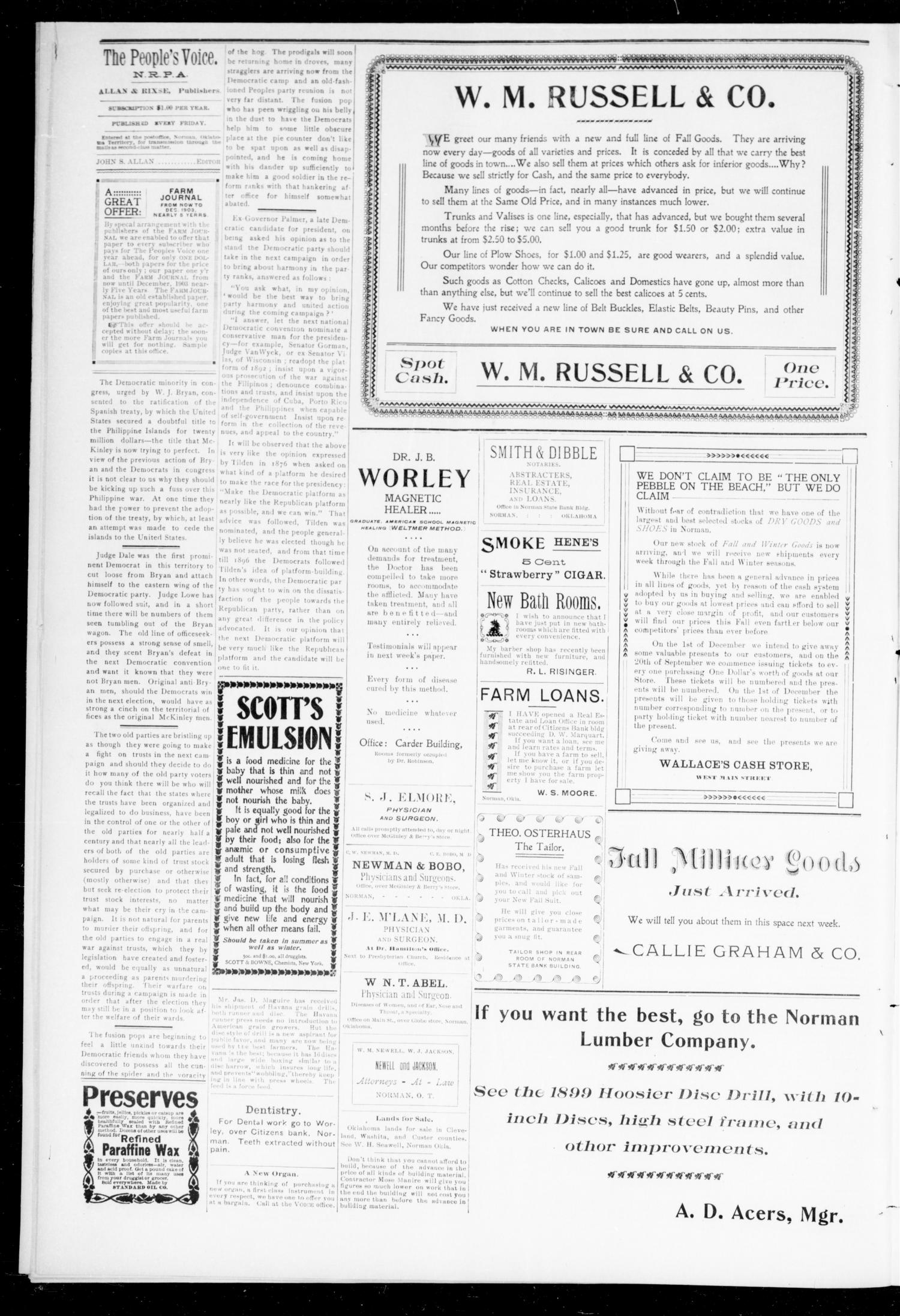 The Peoples Voice (Norman, Okla.), Vol. 8, No. 8, Ed. 1 Friday, September 15, 1899
                                                
                                                    [Sequence #]: 4 of 8
                                                