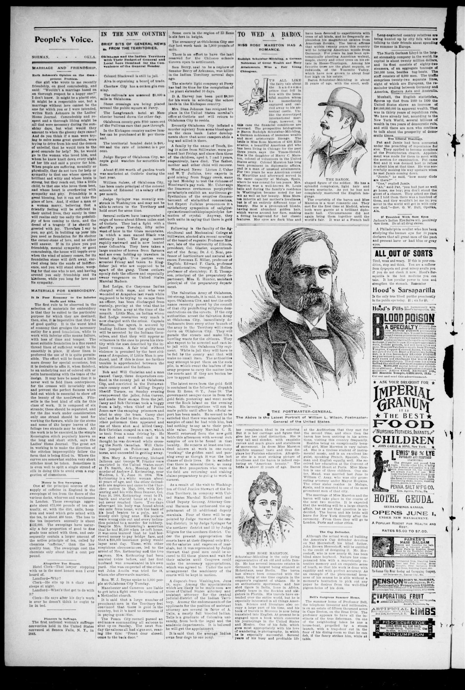 The Peoples Voice. (Norman, Okla.), Vol. 3, No. 49, Ed. 1 Saturday, July 6, 1895
                                                
                                                    [Sequence #]: 2 of 8
                                                