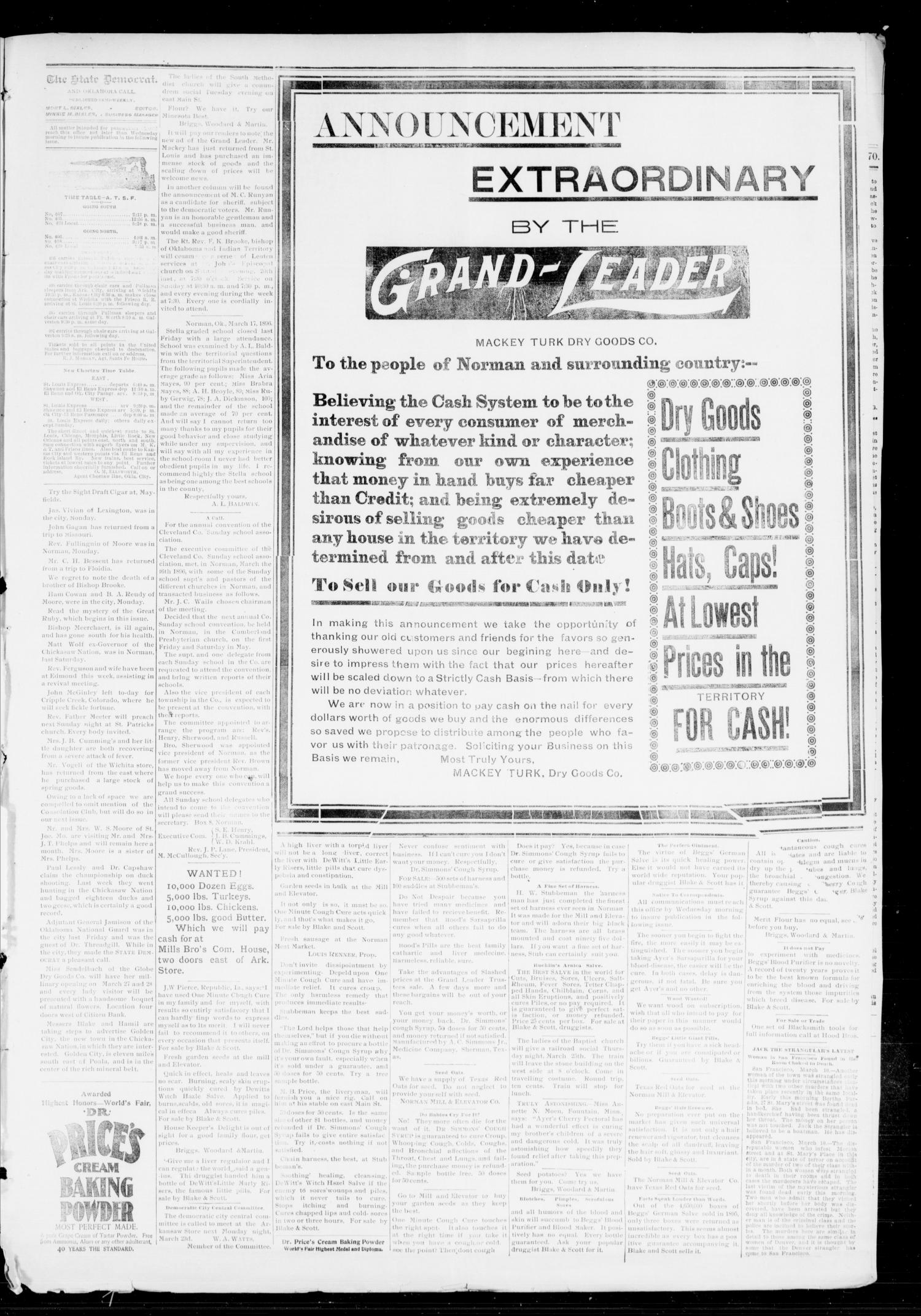 The State Democrat. (Norman, Okla.), Vol. 7, No. 69, Ed. 1 Thursday, March 19, 1896
                                                
                                                    [Sequence #]: 3 of 4
                                                