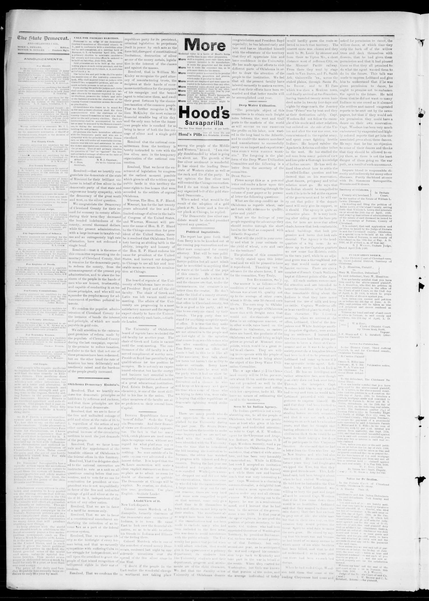 The State Democrat. (Norman, Okla.), Vol. 7, No. 82, Ed. 1 Thursday, June 18, 1896
                                                
                                                    [Sequence #]: 2 of 4
                                                
