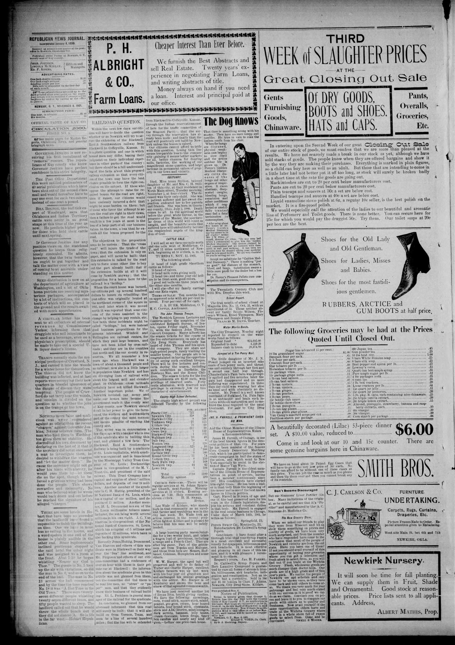 Republican News Journal. (Newkirk, Okla. Terr.), Vol. 9, No. 4, Ed. 1 Friday, November 8, 1901
                                                
                                                    [Sequence #]: 4 of 8
                                                