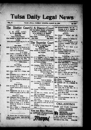 Primary view of object titled 'Tulsa Daily Legal News (Tulsa, Okla.), Vol. 2, No. 101, Ed. 1 Tuesday, August 27, 1912'.