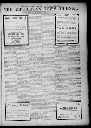 Primary view of object titled 'The Republican News Journal. (Newkirk, Okla.), Vol. 15, No. 7, Ed. 1 Friday, November 8, 1907'.