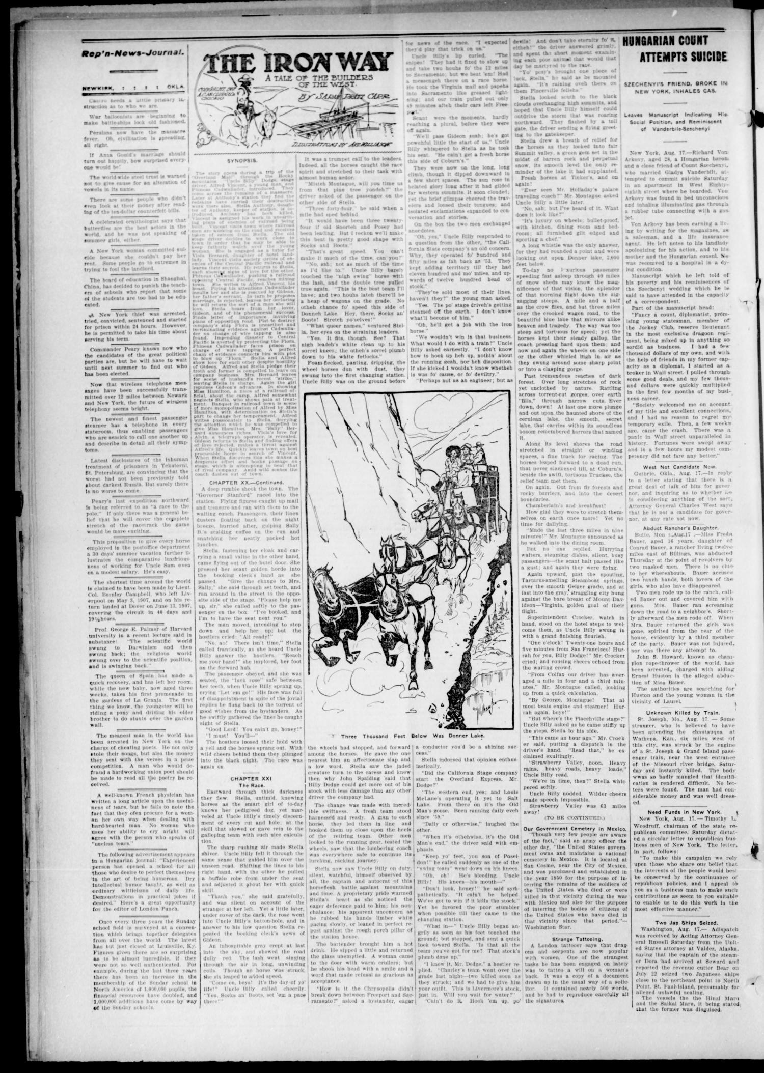 The Republican News Journal. (Newkirk, Okla.), Vol. 15, No. 49, Ed. 1 Friday, August 21, 1908
                                                
                                                    [Sequence #]: 3 of 16
                                                