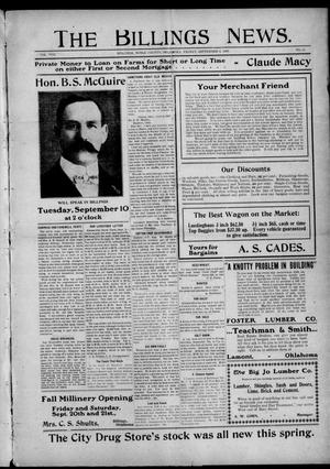 The Billings News. (Billings, Okla.), Vol. 8, No. 51, Ed. 1 Friday, September 6, 1907