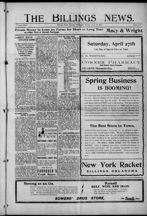 The Billings News. (Billings, Okla.), Vol. 13, No. 32, Ed. 1 Friday, April 19, 1912