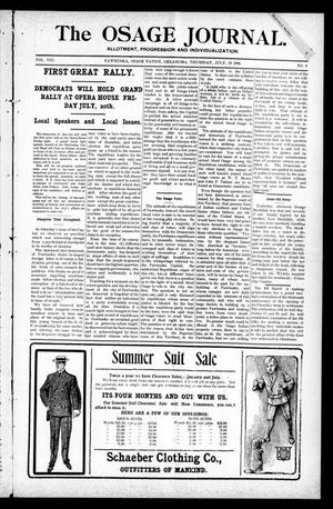 Primary view of object titled 'The Osage Journal. (Pawhuska, Osage Nation, Okla.), Vol. 8, No. 6, Ed. 1 Thursday, July 19, 1906'.