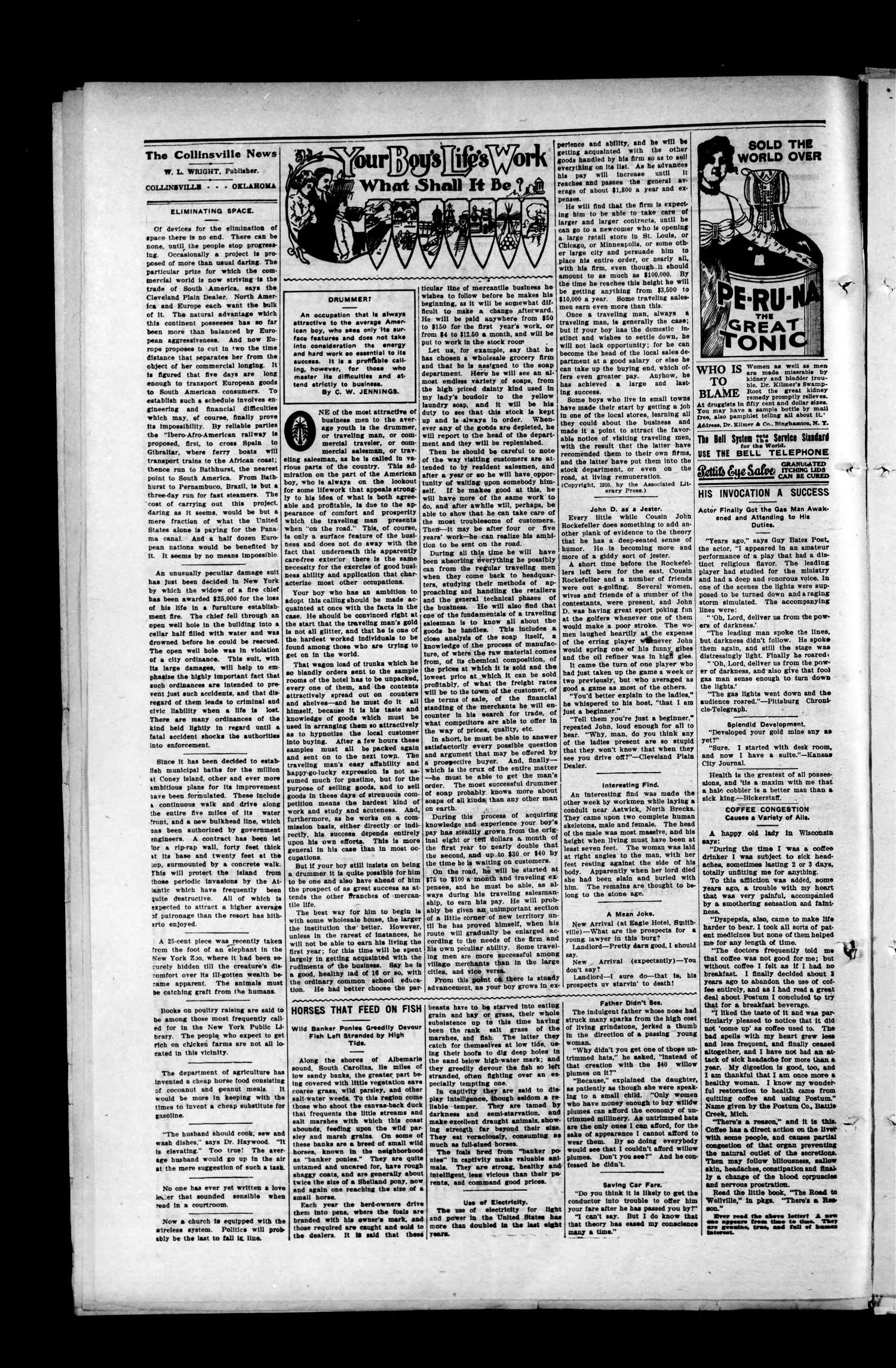 The Collinsville News. (Collinsville, Okla.), Vol. 12, No. 50, Ed. 1 Thursday, April 27, 1911
                                                
                                                    [Sequence #]: 2 of 10
                                                