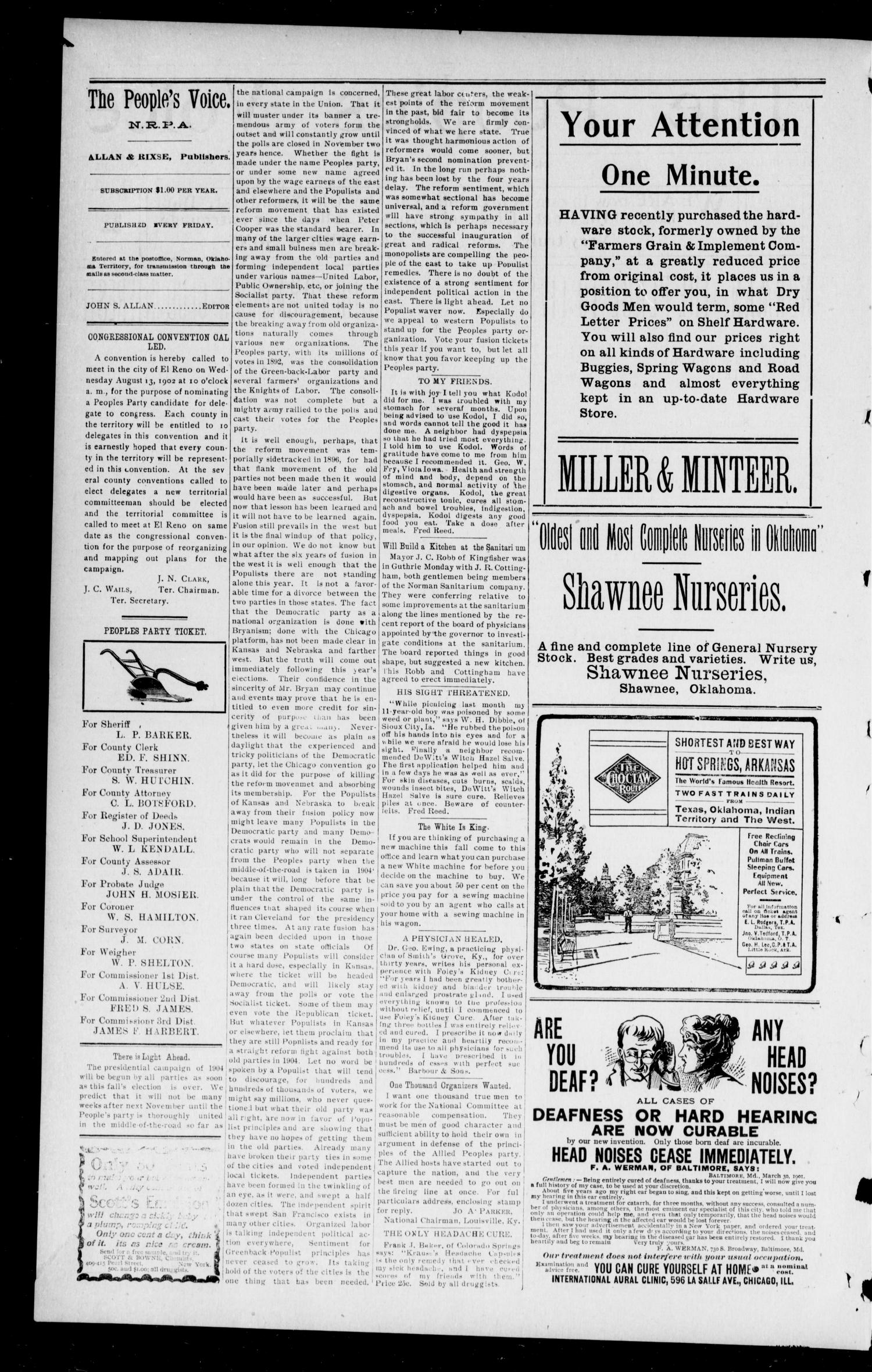 The Peoples Voice (Norman, Okla.), Vol. 11, No. 2, Ed. 1 Friday, August 1, 1902
                                                
                                                    [Sequence #]: 2 of 8
                                                