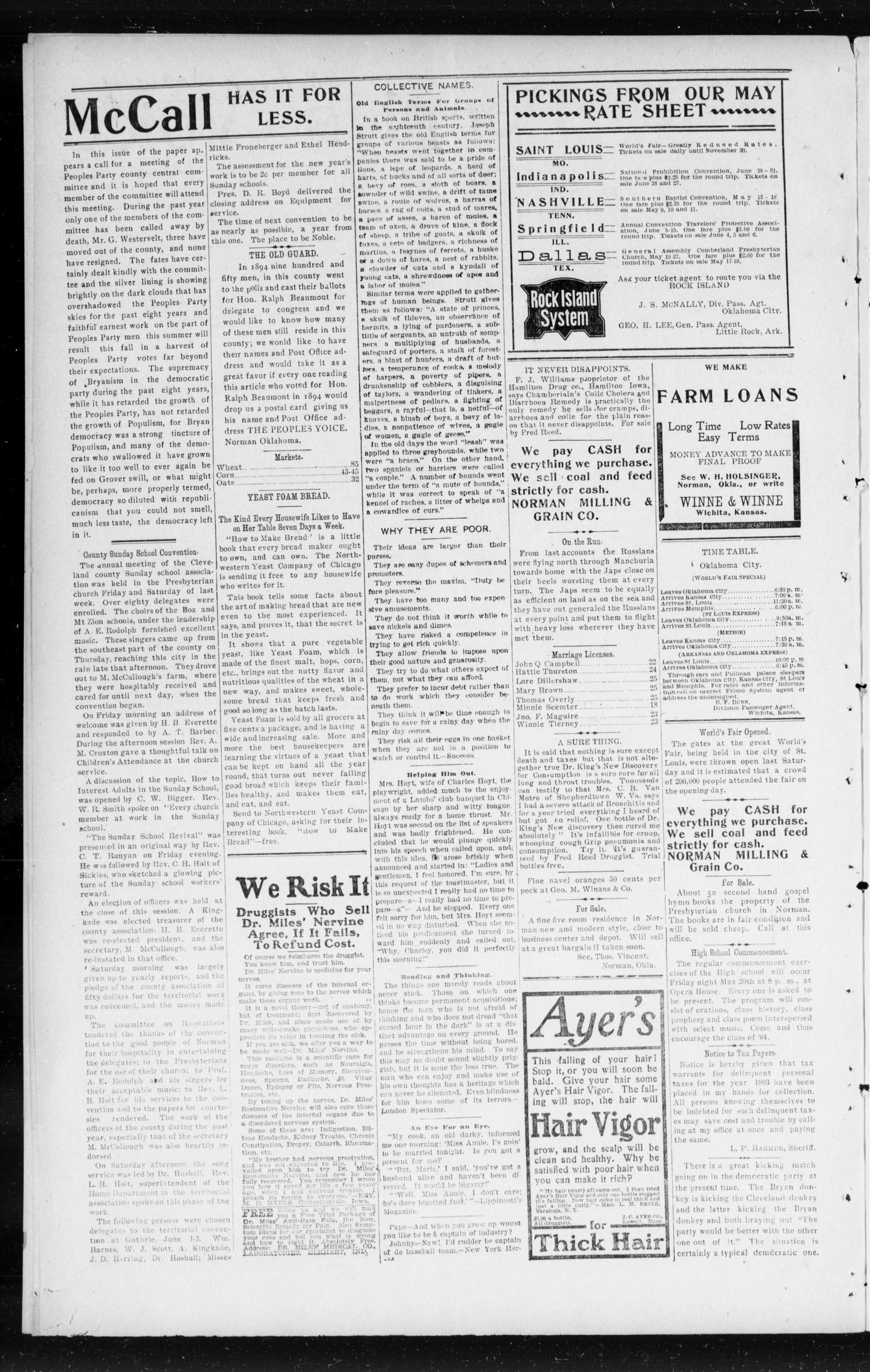 The Peoples Voice (Norman, Okla.), Vol. 12, No. 44, Ed. 1 Friday, May 13, 1904
                                                
                                                    [Sequence #]: 2 of 8
                                                