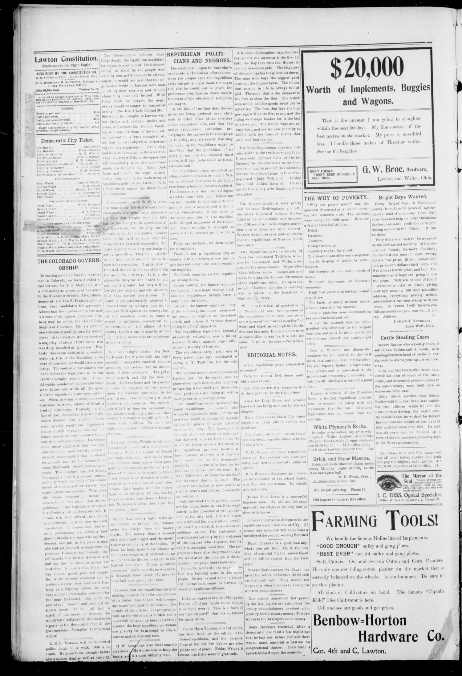 The Lawton Constitution. (Lawton, Okla.), Vol. 3, No. 4, Ed. 1 Thursday, March 30, 1905
                                                
                                                    [Sequence #]: 2 of 8
                                                